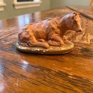 VINTAGE: 1950's - Italy Solid Chalkware Nativity Caw - Manger Animal - Nativity
